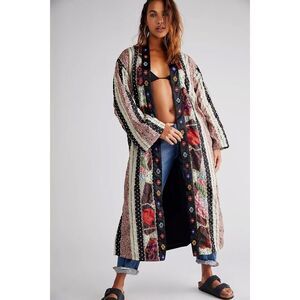 Free People Kayla Mixed Media Patchwork Embellished Duster Kimono Jacket $498